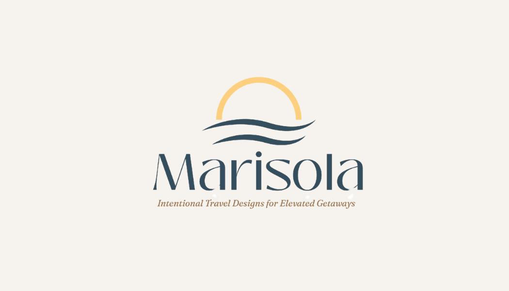 Marisola Travel logo: gold circle, teal waves, a gold sun, and the company name in teal.